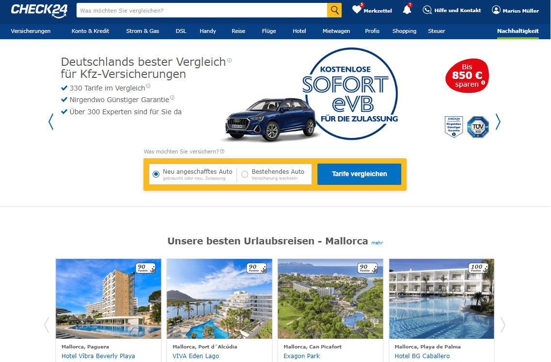 Check24 Kfz Startseite
